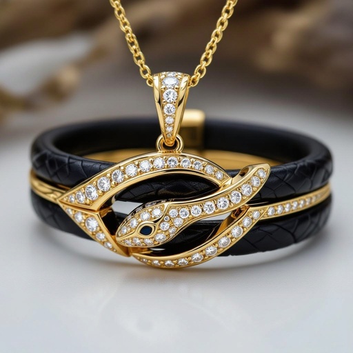 PendantGeomatric snake leather with diamonds of architecture shapes and edges of bracelet banglea