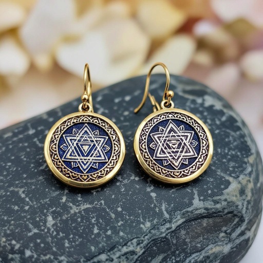  золотые матовые серьги в виде изображения чакры сахасрары