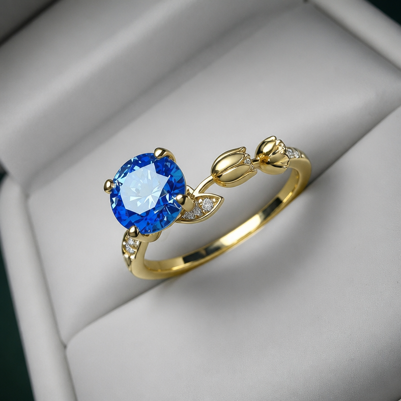 A modern women's ring made of gold with diamond stones suitable for engagement. un anillo de oro, cambiar los corazones por tulipanes
using the attached image as a visual reference, create A modern women's ring made of gold with diamond stones suitable for engagement. un anillo de oro, cambiar los corazones por tulipanes. photorealistic, just the design no text