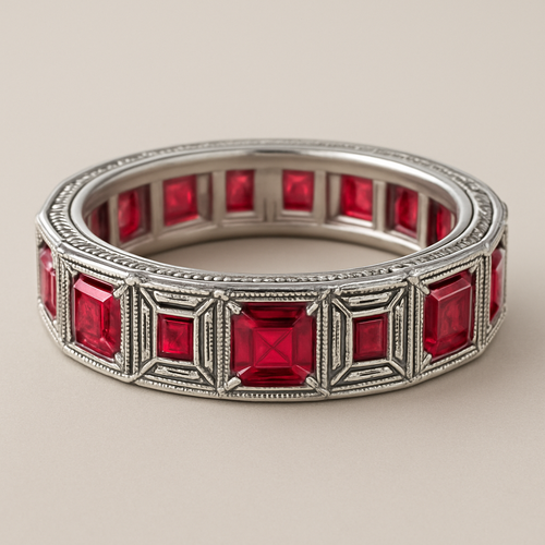 Small  Emerald cut red spinal Eternity ring