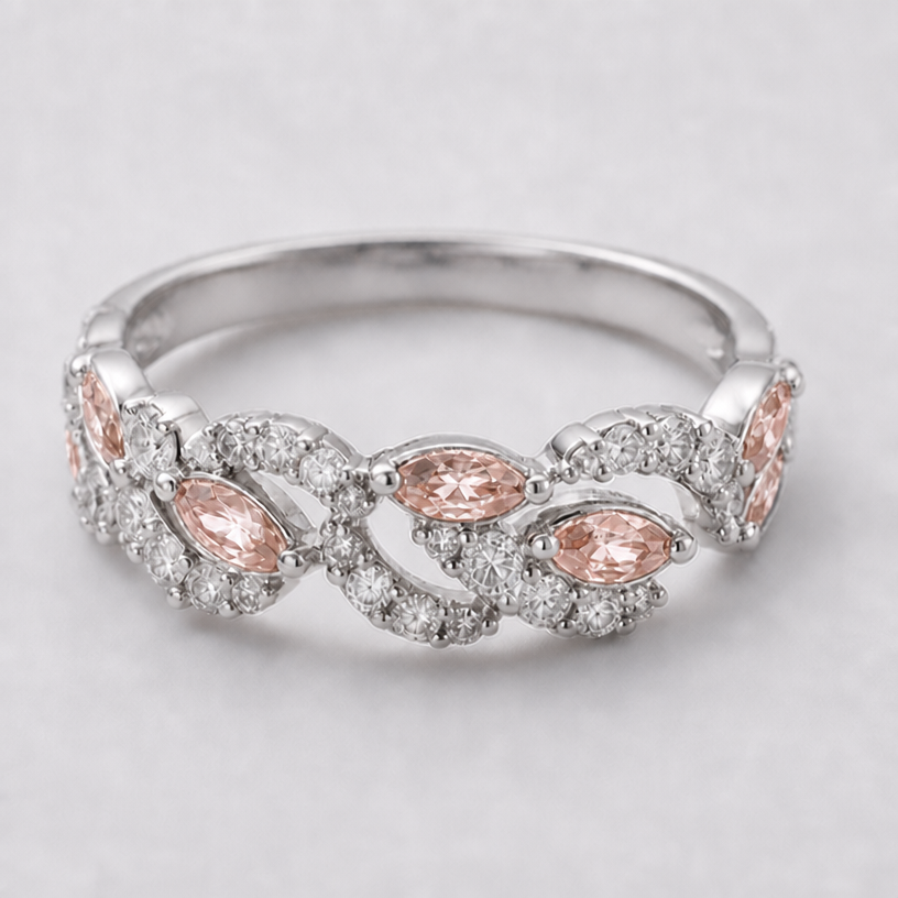 remove sapphire marquis, and use morganite in place of
edit the attached jewelry design with these instructions: remove sapphire marquis, and use morganite in place of. keep it photorealistic, just the design no text