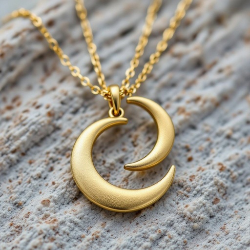Подвеска из трех полумесяцев из матового неровного светлого золота с узорами соединенных цепочкой сверху самый широкий полукруг дальше средний и снизу самый маленький