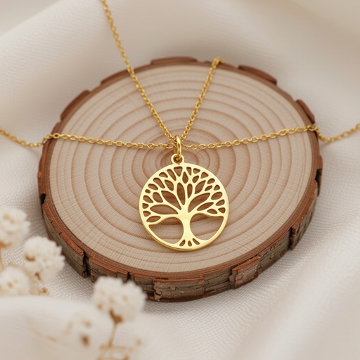 Золотой кулон с изображением дерева узоры с завитками