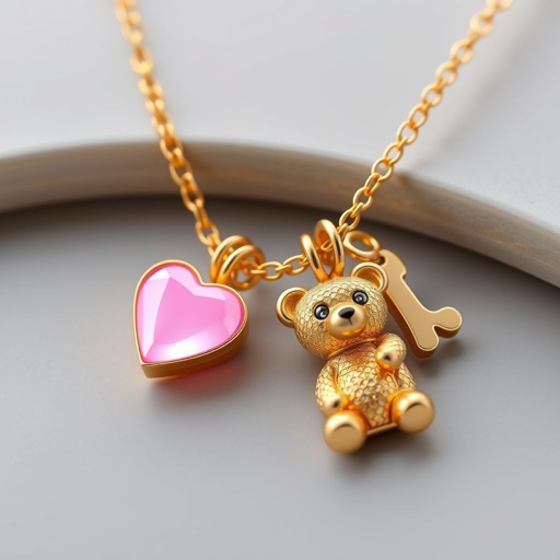 Golden chain with pink heart (ee2f80) and bear keychains