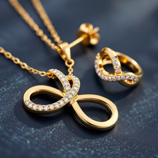 Modern earring and necklace and ring  jewelry design with gold