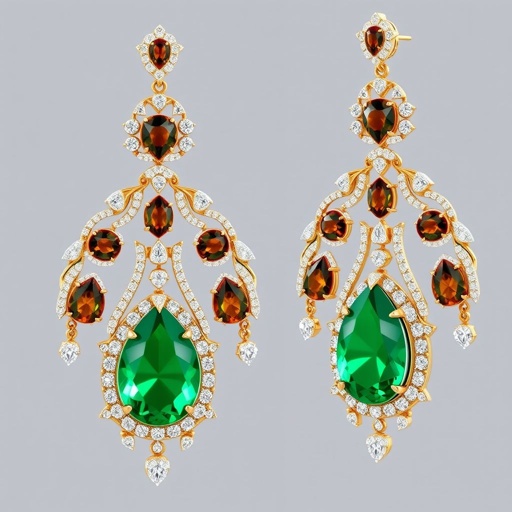 A emerald drop cut and tiger’s eye gemstones cushion cut, with VS and F 50 carat earrings