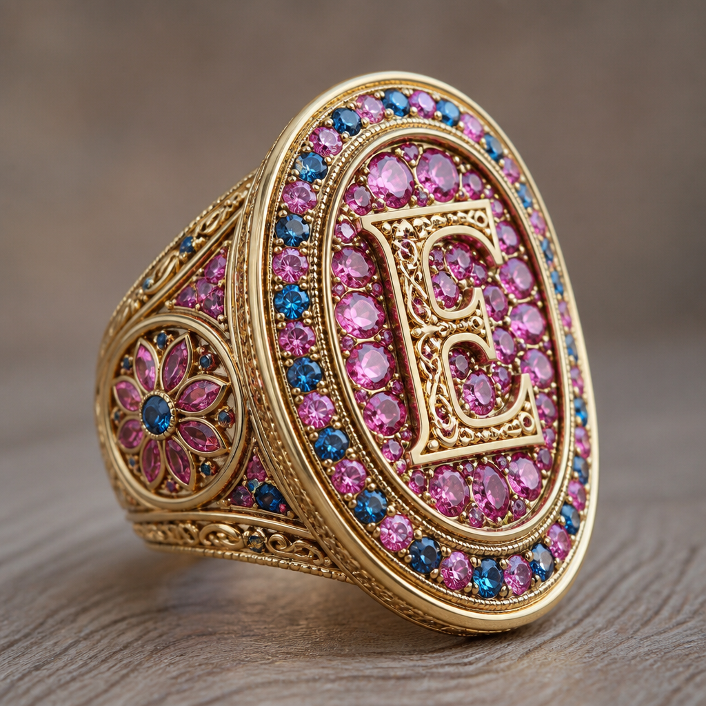 A tribal women's ring, highly ornate, intricate and elaborate, richly detailed. anel de 15 anos com inicial E com pedras rosa dentro com azul e rosa em volta
photorealistic jewelry design, A tribal women's ring, highly ornate, intricate and elaborate, richly detailed. anel de 15 anos com inicial E com pedras rosa dentro com azul e rosa em volta, tribal style, just the design no text