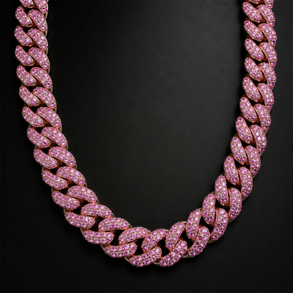 Pink Miami link chain
photorealistic jewelry design, Pink Miami link chain, just the design no text