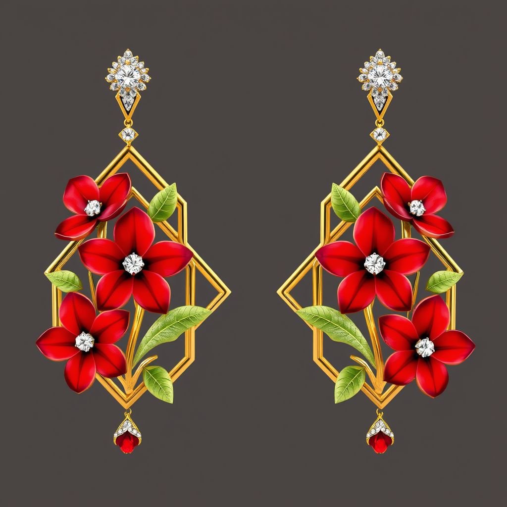 Red flower earrings