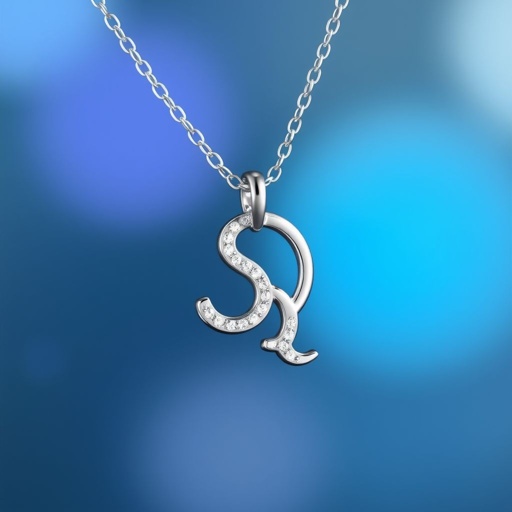 silver necklace with the pendant in letter letters SQ with white  stones. Make it cute and simple 