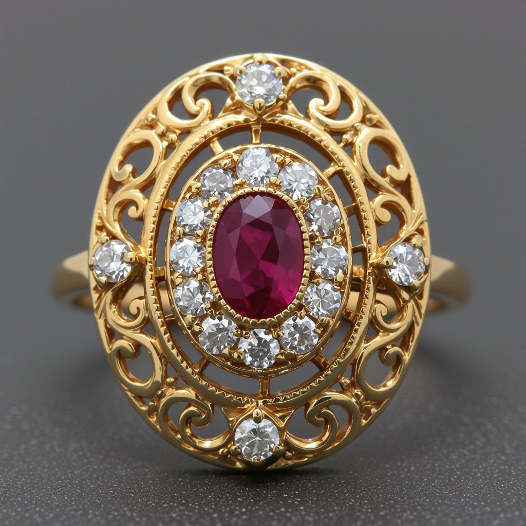 Oval design for stud in the center and half way stones through the outer oval