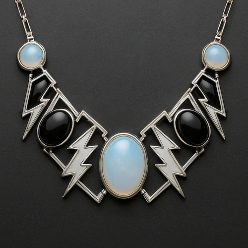 Opalite and onyx collar linked with white gold lightening bolts