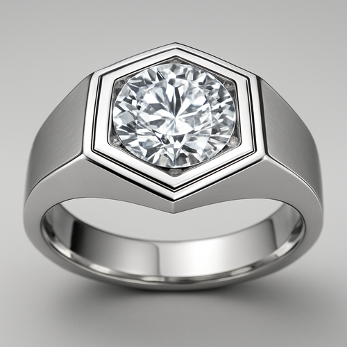 Men ring with hexagon shaped have big diamond in the middle 