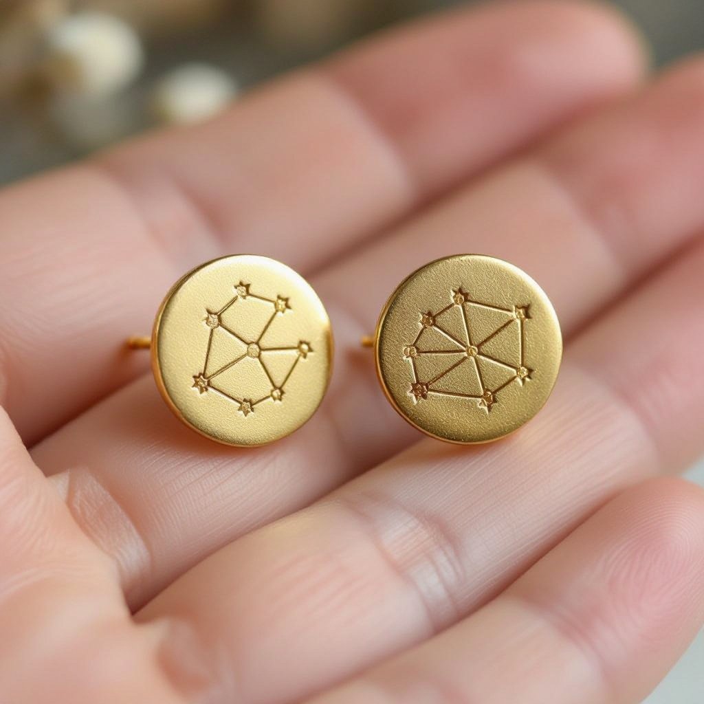 Небольшие золотые матовые серьги в виде созвездия