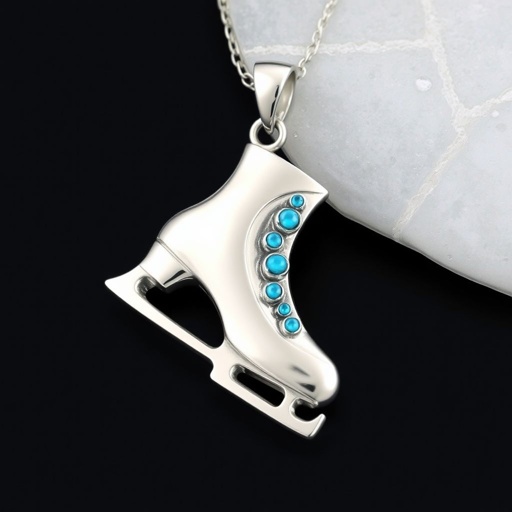 Pendant silver with stylized ice figure skating skates. Remove boots and leave only lowest part of skates. Add turquoise