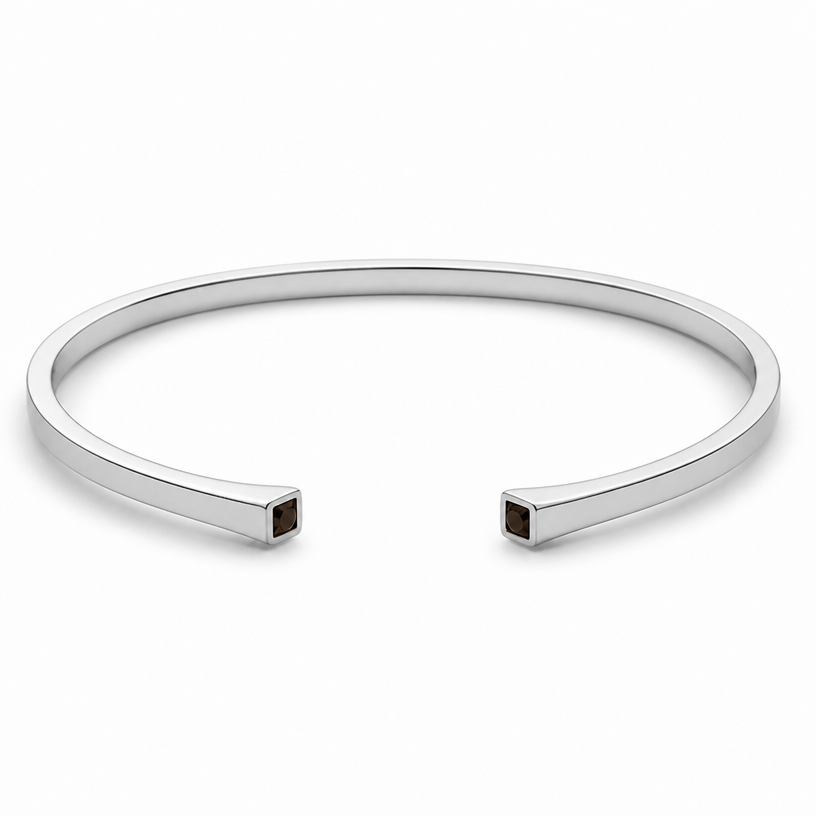 A women's bracelet made of silver, minimalist, simple and delicate, clean lines. make the bracelet 3mm square and the stone also square without changing the design or the place of the stone
using the attached image as a visual reference, create A women's bracelet made of silver, minimalist, simple and delicate, clean lines. make the bracelet 3mm square and the stone also square without changing the design or the place of the stone. photorealistic, just the design no text
