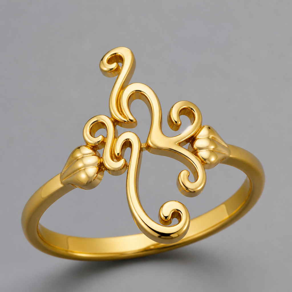 A women's ring. aksara ga pada lontara Lagaligo jadikan Iya karya penjepit jilbab
photorealistic jewelry design, A women's ring. aksara ga pada lontara Lagaligo jadikan Iya karya penjepit jilbab, modern style, just the design no text