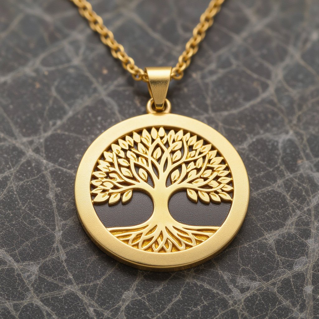 Золотой матовый медальон золотое выгравированное дерево
