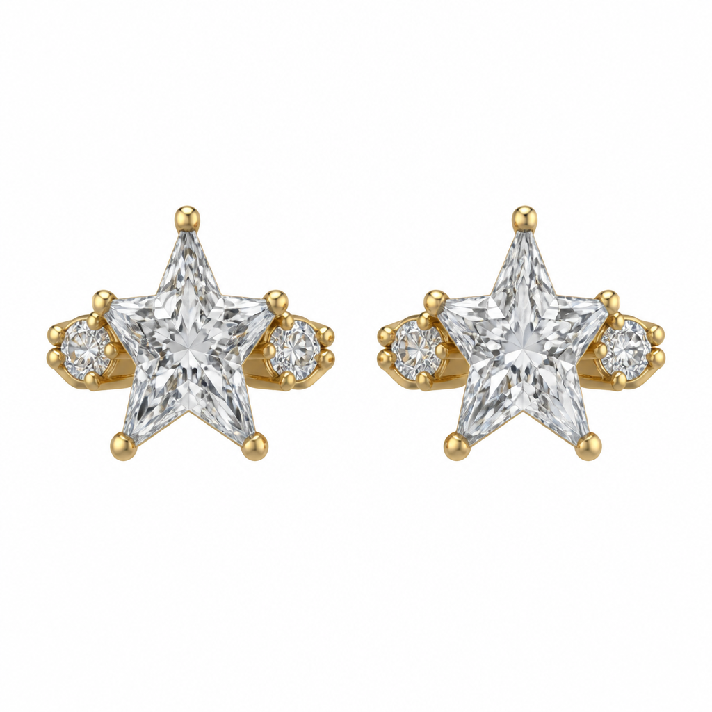 star diamond with side stones gold setting earrings
photorealistic jewelry design, star diamond with side stones gold setting earrings , modern style, just the design no text