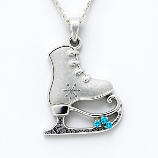 Pendant silver with stylized ice figure skating single skate  . Remove boots and leave only lowest part of skates. Add turquoise