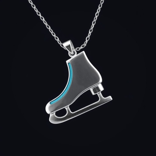 Silver Pendant shape one ice skate with turquoise stripe inside the low thin part blade