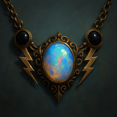 Opalite and onyx collar linked with lightening bolts