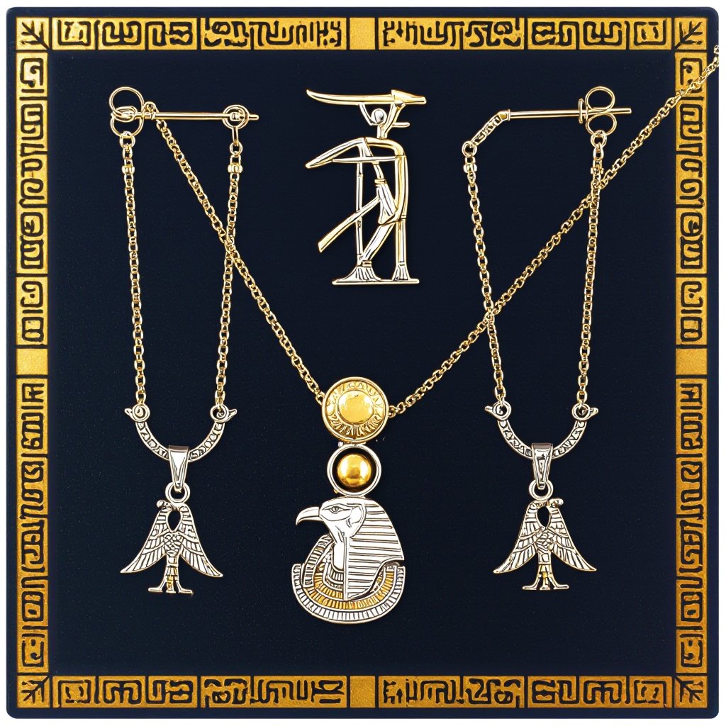 Zototy long earrings with a pendant symbolic image of the Egyptian god Ra with a bird's head symbol of the sun long chains