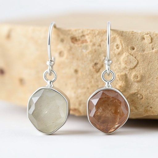 Earrings, Silver minimal, raw gemstone, elegant 