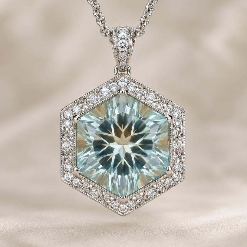 A classic women's pendant made of white gold
using the attached image as a visual reference, create A classic women's pendant made of white gold. photorealistic, just the design no text