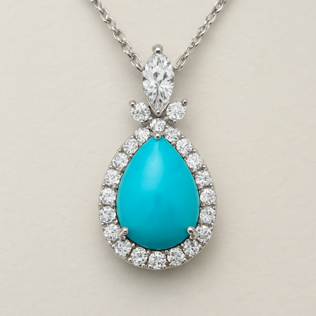 turquise pendant using pear marquise round diamond