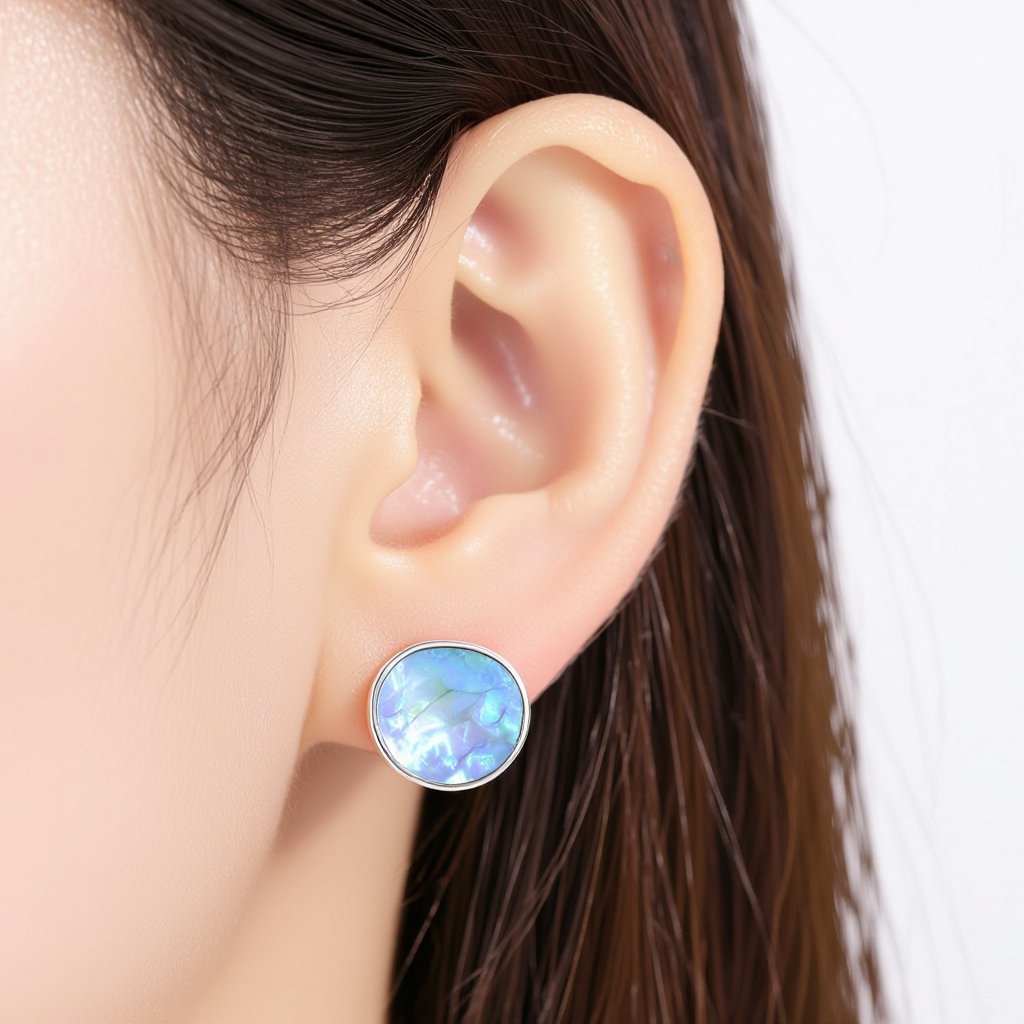 Серьги серебряные в виде бирюзового с переливами половины крыла бабочки из перламутра 