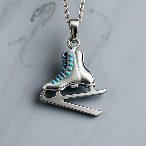 Pendant silver with stylized ice figure skating skates. Remove boots and leave only lowest part of skates. Add turquoise