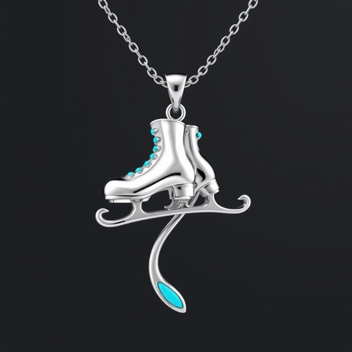 Pendant silver with stylized ice figure skating skates. Remove boots and leave only lowest part of skates. Add turquoise