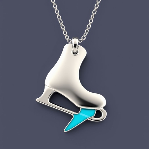 Silver Pendant shape one ice skate with turquoise stripe inside the low thin part blade