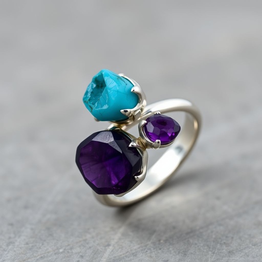 Adjustable ring , silver use minimal, use 2 raw natural gemstone, elegant