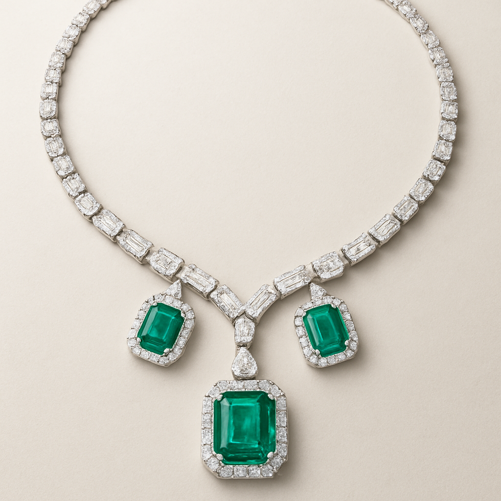 Diamond necklace with emeralds 