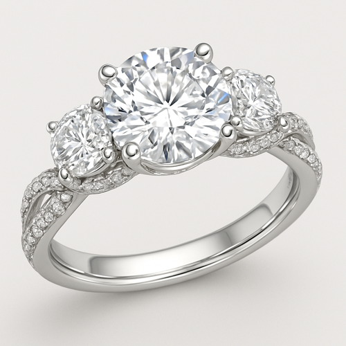 Elegant 4 carat tw 3 stone engagement ring with twisted pave band