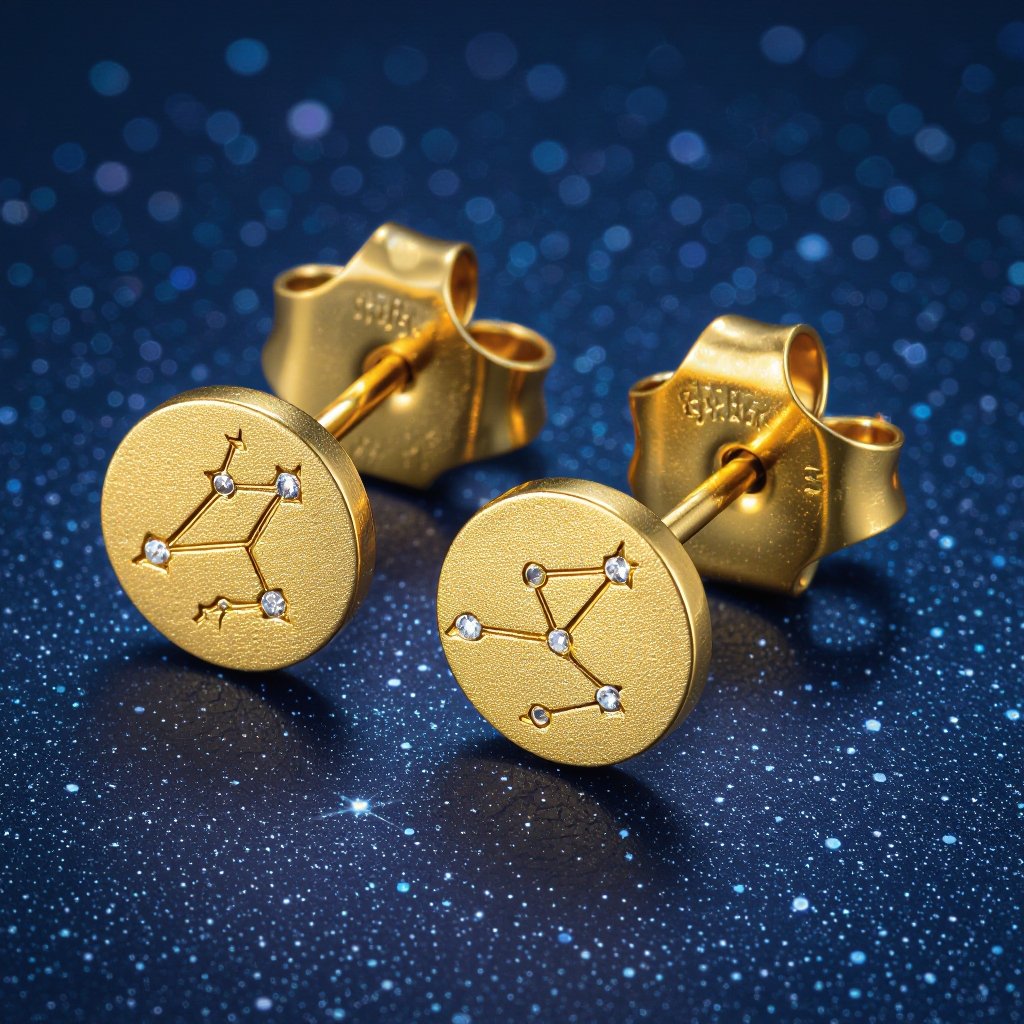  золотые матовые серьги в виде созвездия сириус