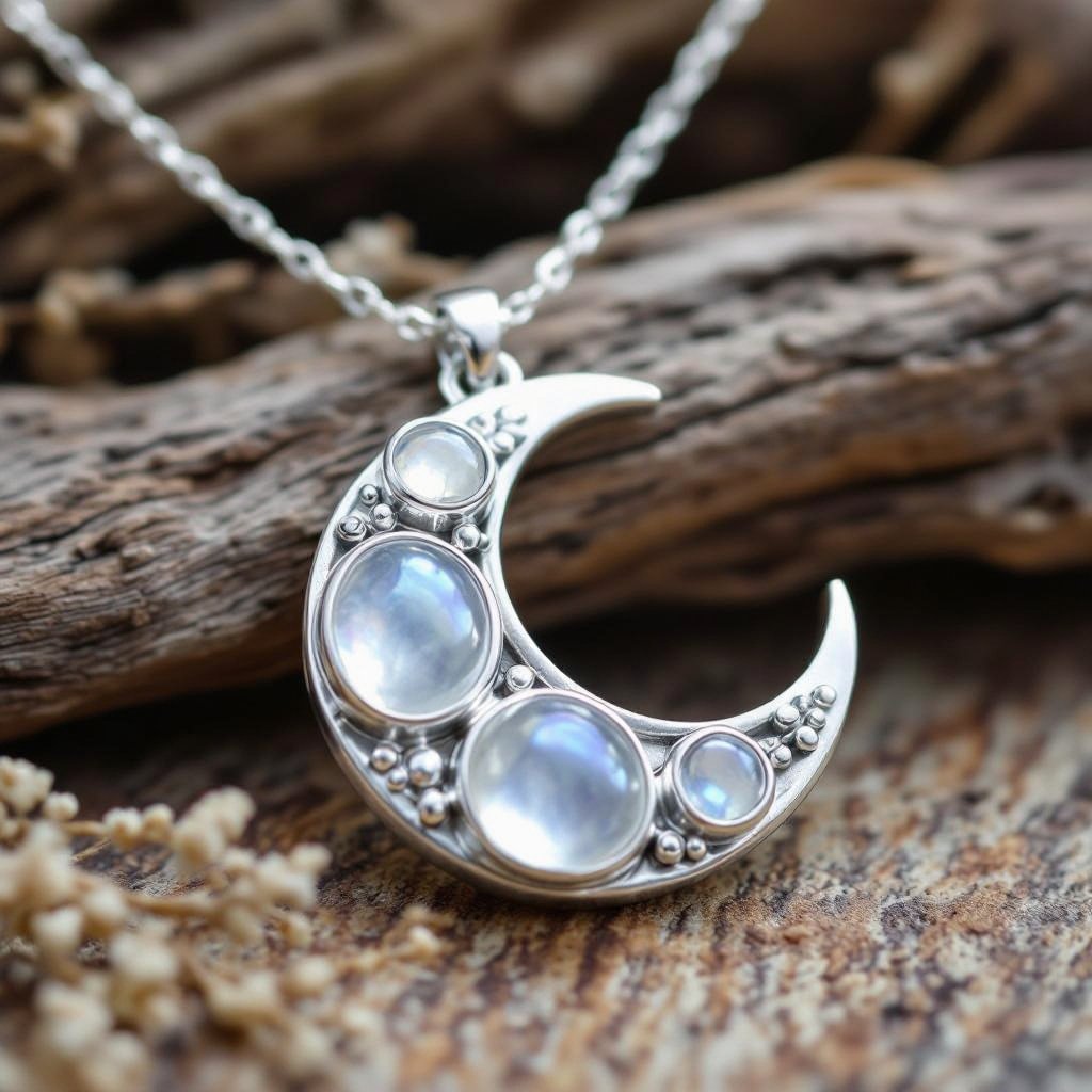 Луна полумесяцем и лунный камень подвеска