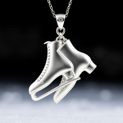 Silver pendant in the shape of figure skating blades without boots and One blade torquoise