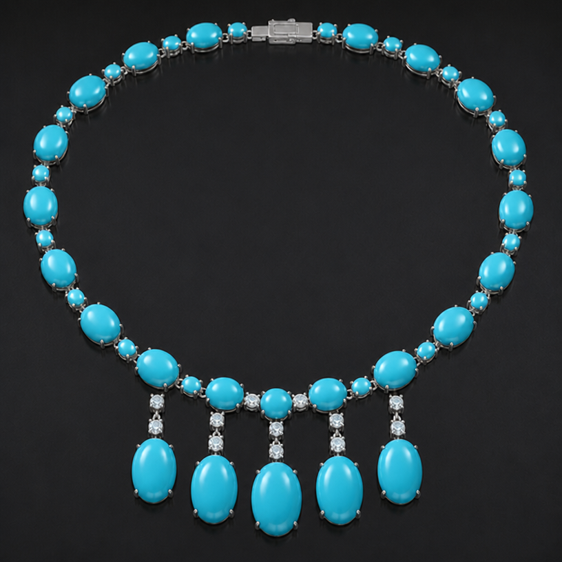 six hanging turquoise in the middle
edit the attached jewelry design with these instructions: six hanging turquoise in the middle. keep it photorealistic, just the design no text