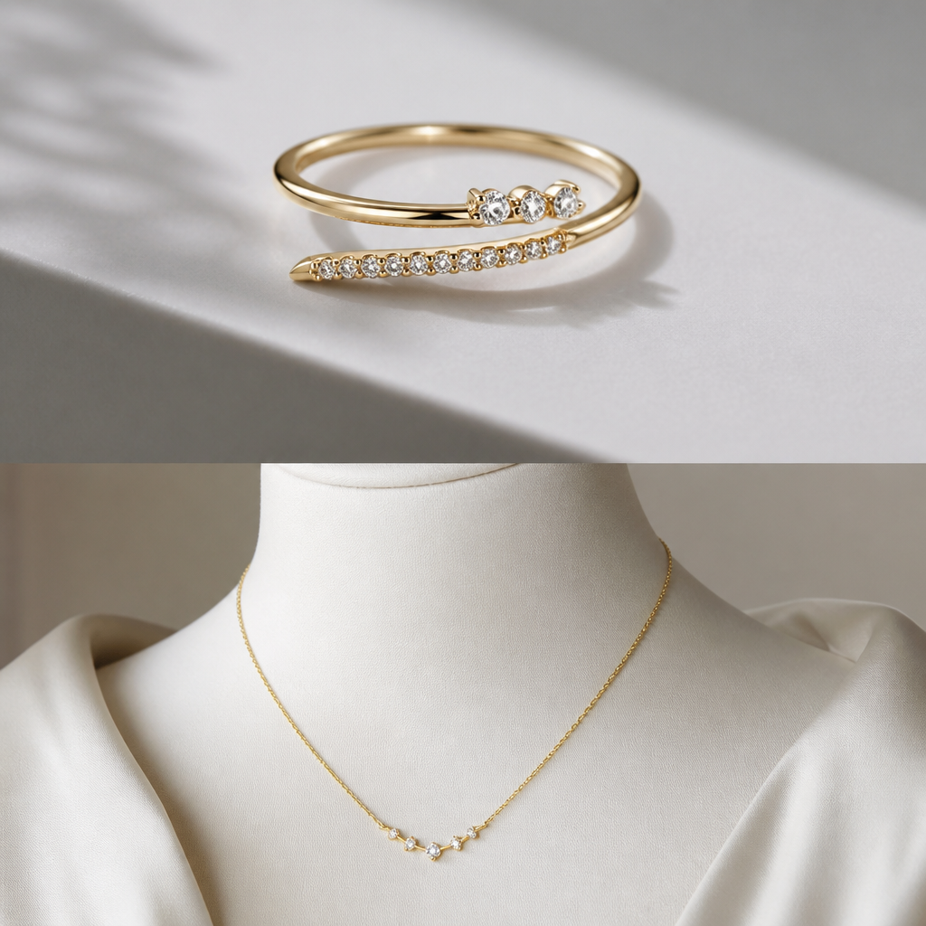 A women's ring. Un delicado collar en un maniqui
photorealistic jewelry design, A women's ring. Un delicado collar en un maniqui, modern style, just the design no text