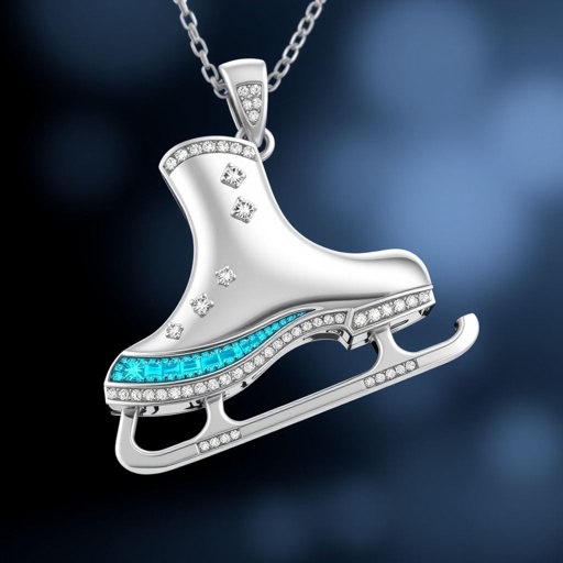 Silver Pendant shape one ice skate with turquoise stripe inside the low thin part blade