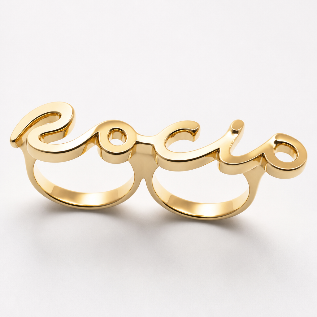 A women's ring. anillo de doble dedo con el nombre de rocio
photorealistic jewelry design, A women's ring. anillo de doble dedo con el nombre de rocio, modern style, just the design no text