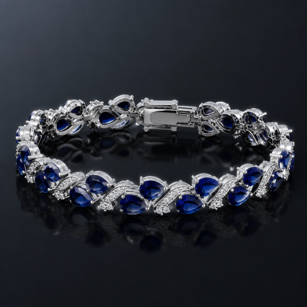 A luxury women's bracelet made of white gold with sapphire stones suitable for party
photorealistic jewelry design, A luxury women's bracelet made of white gold with sapphire stones suitable for party, luxury style, just the design no text