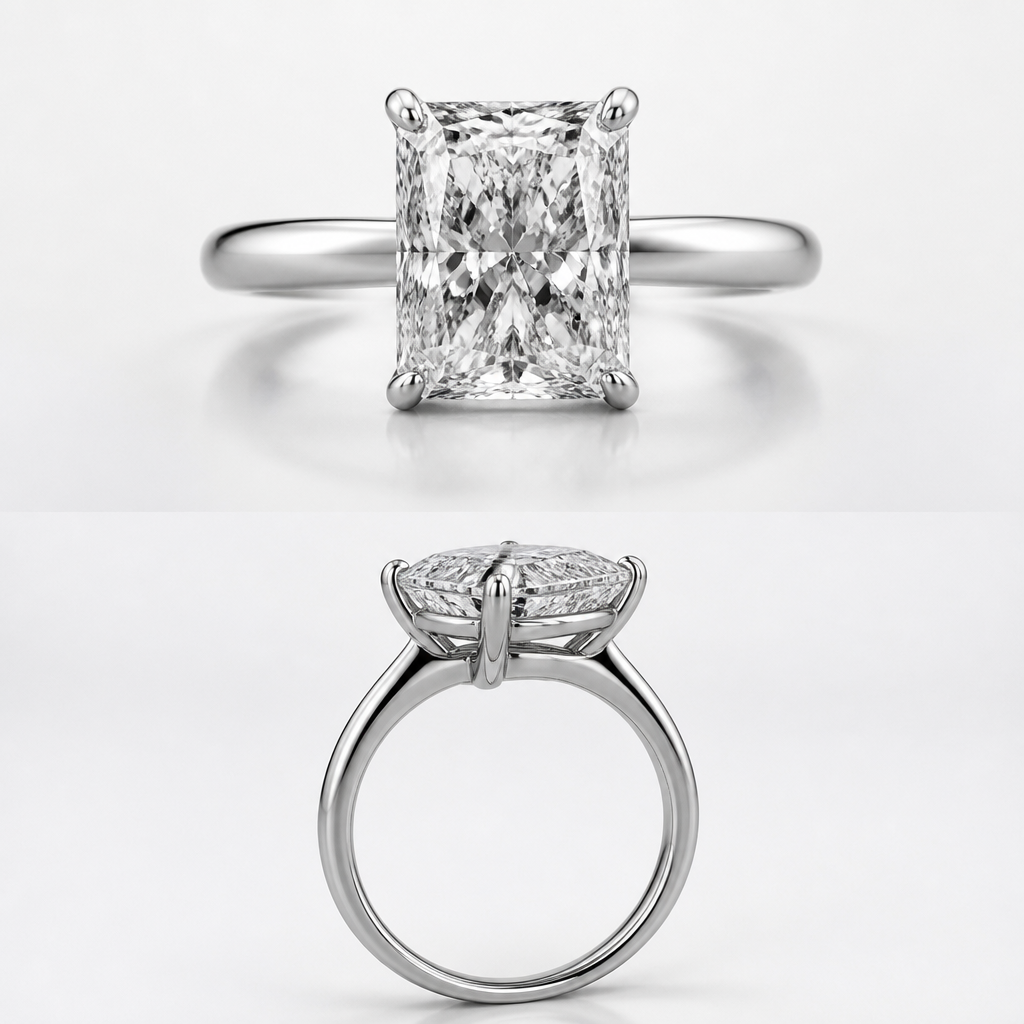 2.41 ct radiant solitaire
photorealistic jewelry design, 2.41 ct radiant solitaire , modern style, just the design no text