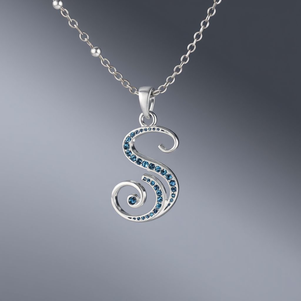 silver necklace with the pendant in letter S in a stylish way 