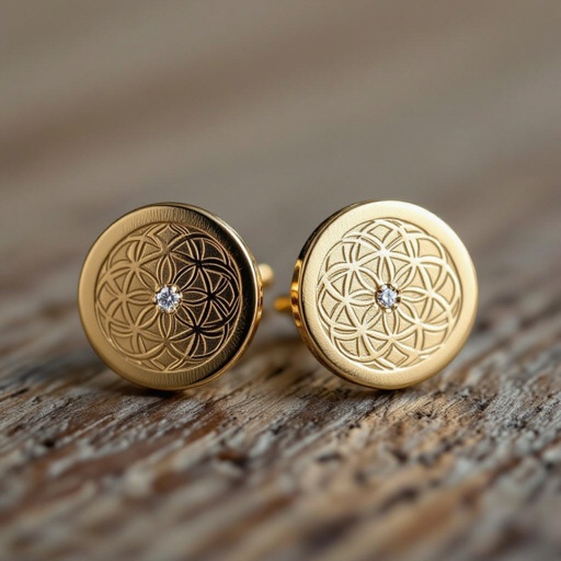 Пуссеты винтовой замок круглый символ цветка жизни с маленьким фианитом по центру