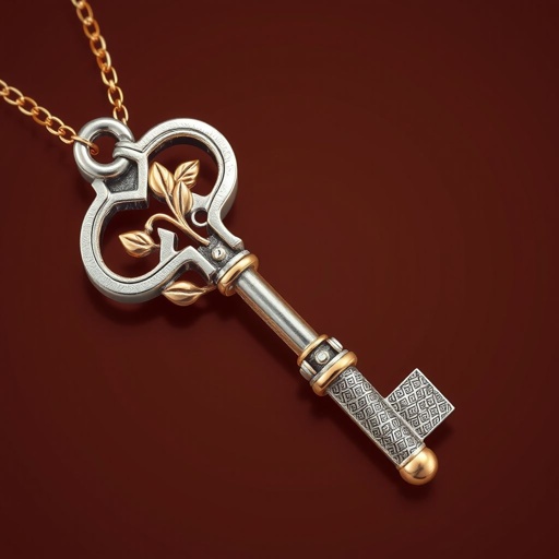 Old skeleton key shape gold and silver tones with olive branch turning on leg and keffieh print on the tip