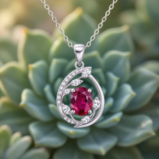 7x5mm oval pigeon blood ruby with 8 marquis cut diamonds each .08ct set in white gold pendant 